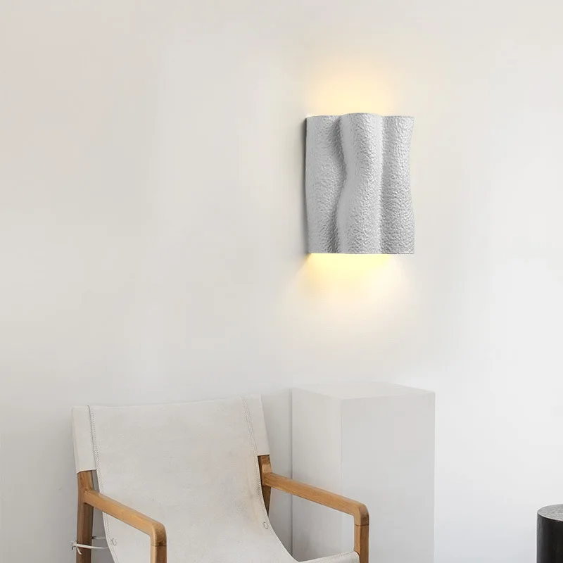 French Cream Style Wall Lamps Staircase Living Room Hallway Resin Pleated Art Danish Designer Bedroom Bedsides LED Wall Sconces