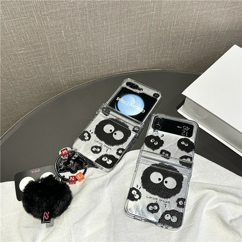 

Plush Ball Pendant Phone Case for Samsung Galaxy Z Flip 7 6 5 4 Protective Back Cover for ZFlip5 ZFlip6 ZFlip7 Case Shell