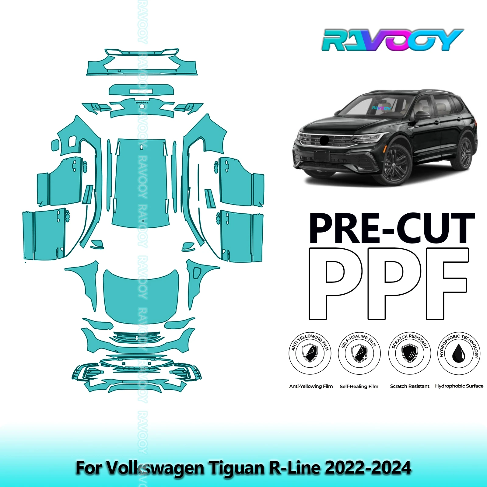 For Volkswagen Tiguan R-Line 2022-2024 Full Body 8.5Mil Pre-Cut Paint Protection Film PPF Stone Chip Kit | Clear/Matte/Black