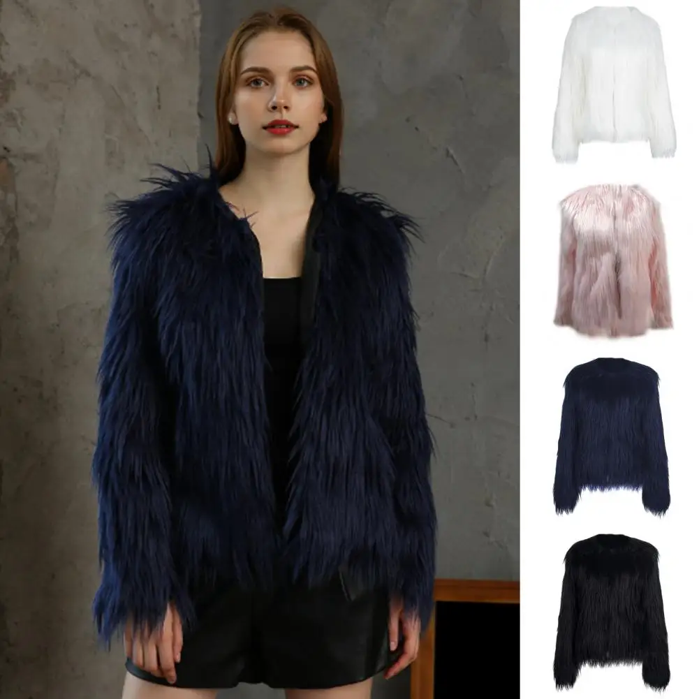 Women Faux Fur Jacket Classic Women Jacket Stylish Women\'s Faux Fur Jacket for Autumn Winter Warm Plush Coat with for Street