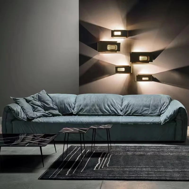 Italian simple living room leather art sofa modern luxury large size straight row sofa living room home set