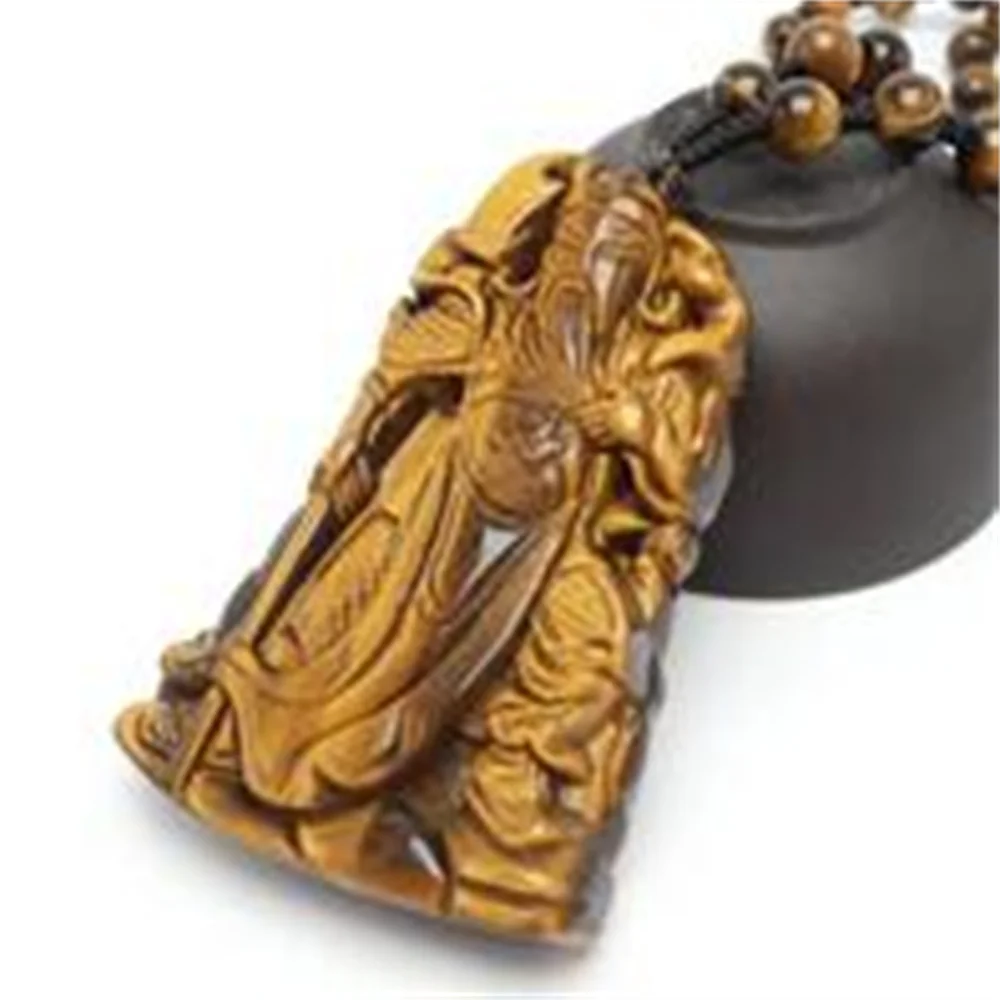 Natural Tiger Eye Guan Gong Pendant Male Domineering Open Tiger Eye Long Necklace Pendant Wu Cai Shen