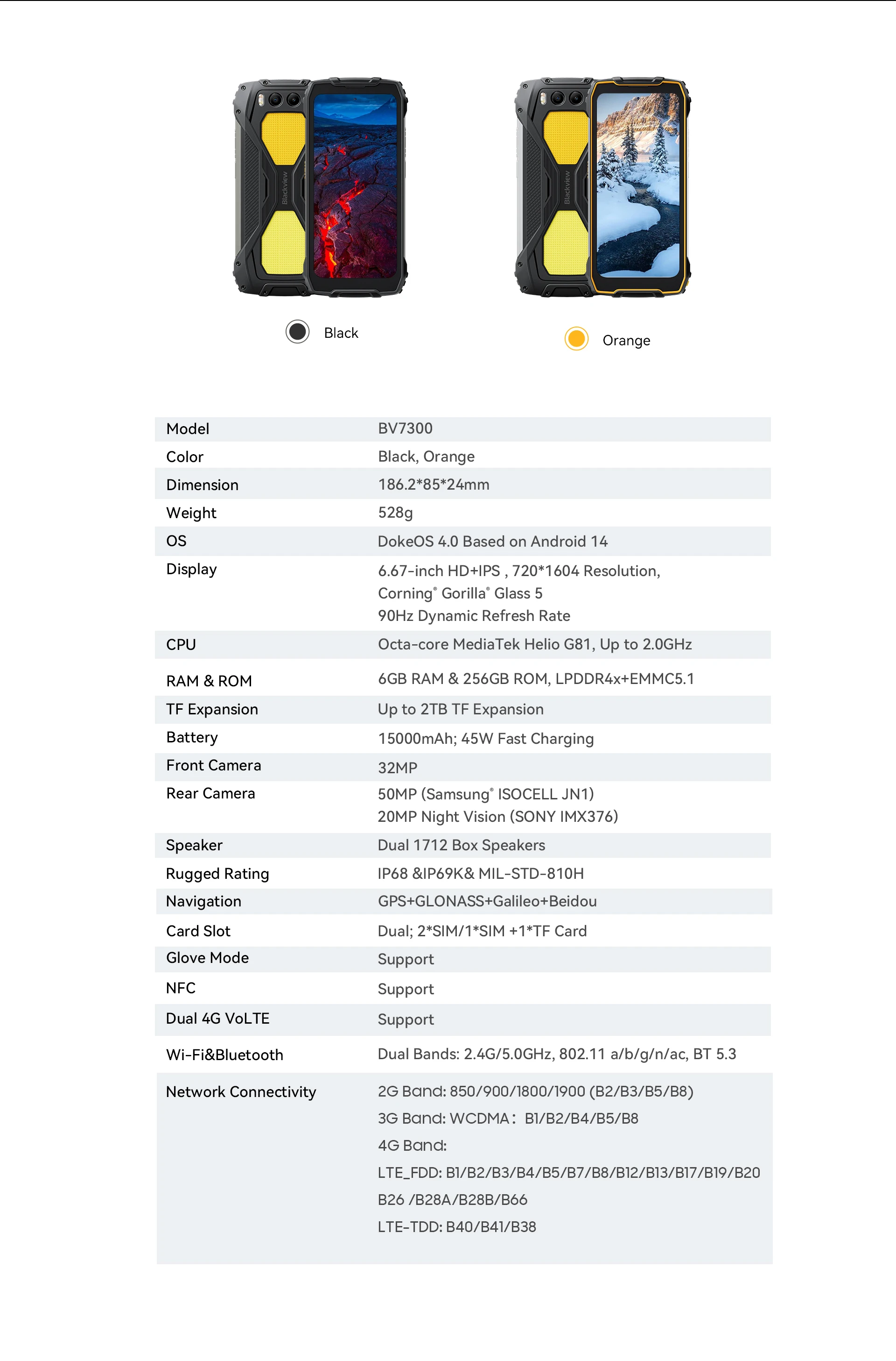 Blackview BV7300 Rugged Phone, 6GB+256GB, Android 14 Gaming Phone,15000mAh+45W Rugged Smartphone, 50MP+30MP Camera NFC/Dual SIM