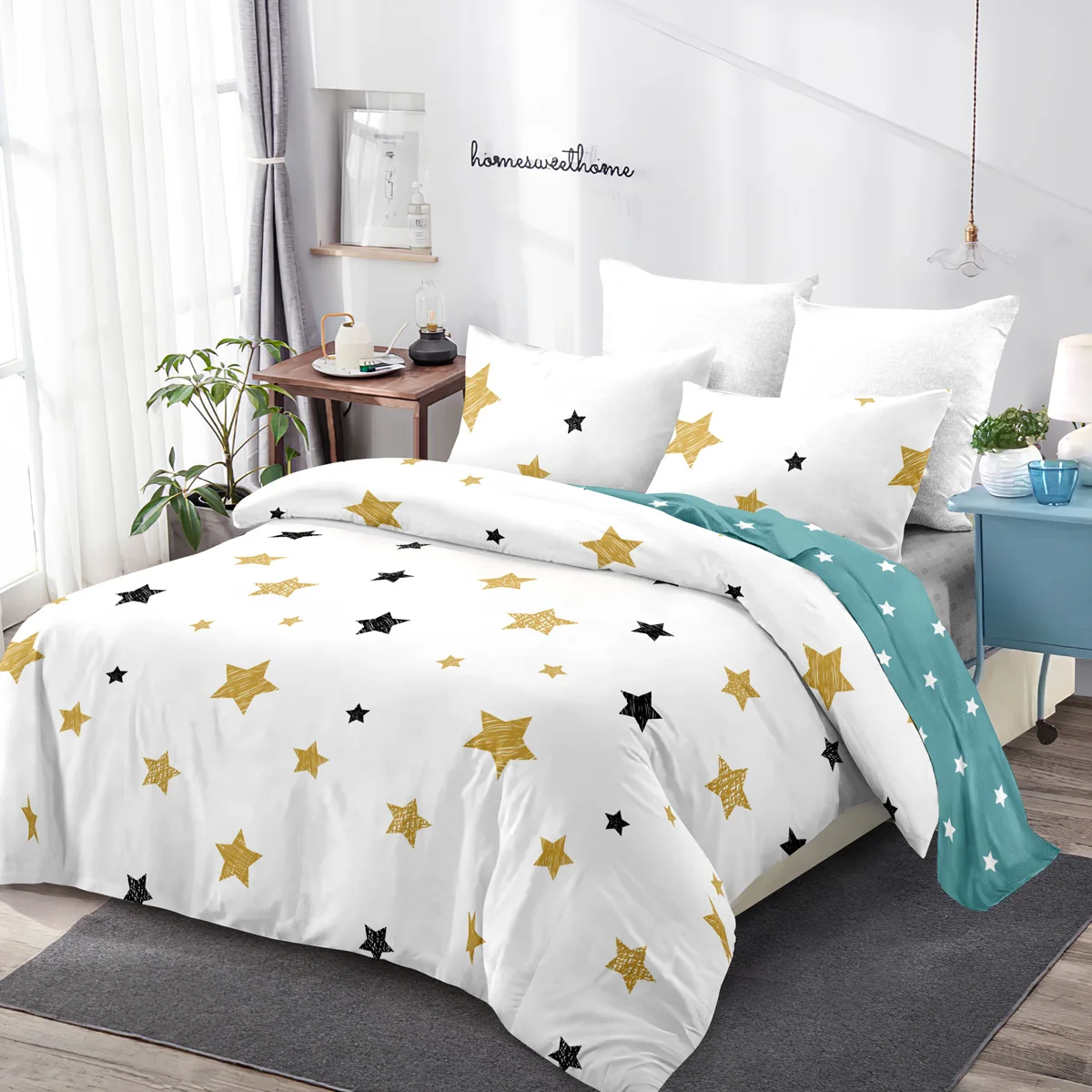 3pcs Shiny Star Duvet Cover Set (1 Duvet Cover + 2 Pillowcases, No Inserts Included). Soft, comfortable and breathable