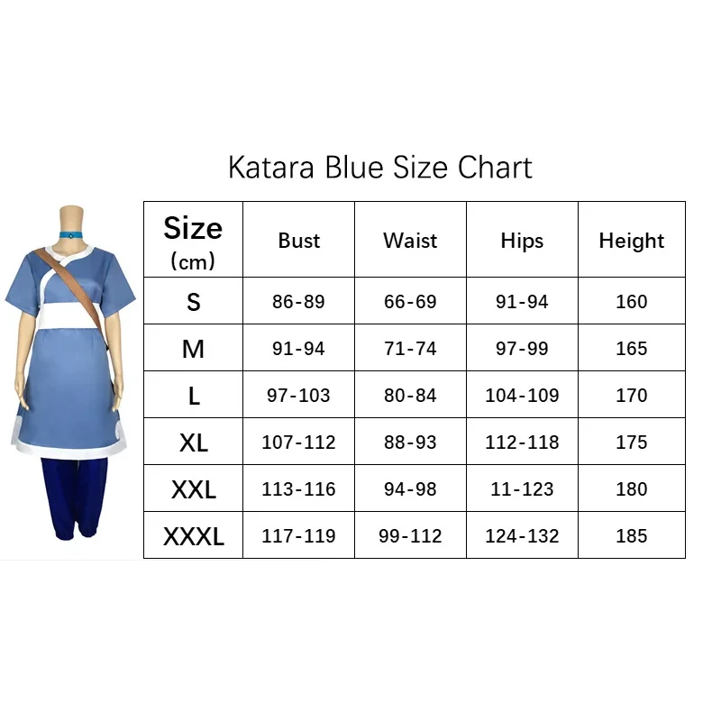 Anime Movie Avatar: l'ultimo Airbender Katara Dress Cosplay Costume Avatar Aang Uniform Set donna uomo abbigliamento Costume di Halloween