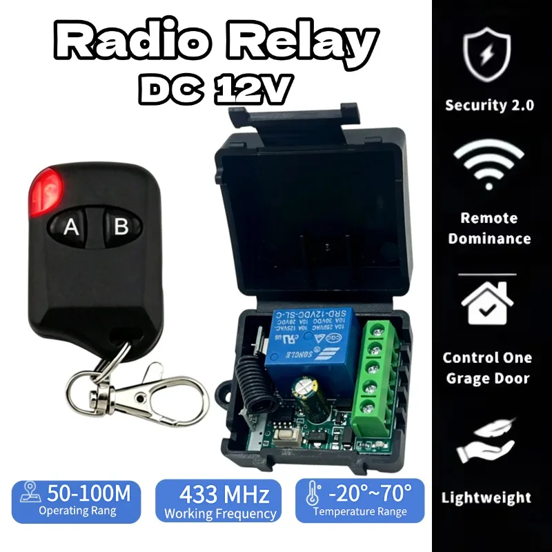 433Mhz Remote Control Wireless Switch DC 12V 1CH RF 10A Relay Receiver and 2CH Transmitter For Door Electromagnetic Lock