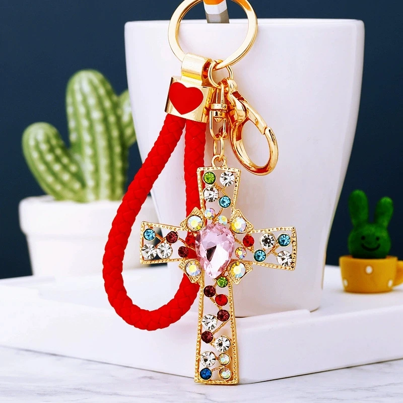 Cross Crystal Keychain Keyring Jesus Christian Catholic Rhinestone Key Chains Car Bag Key Holder For Men Women Jewelry