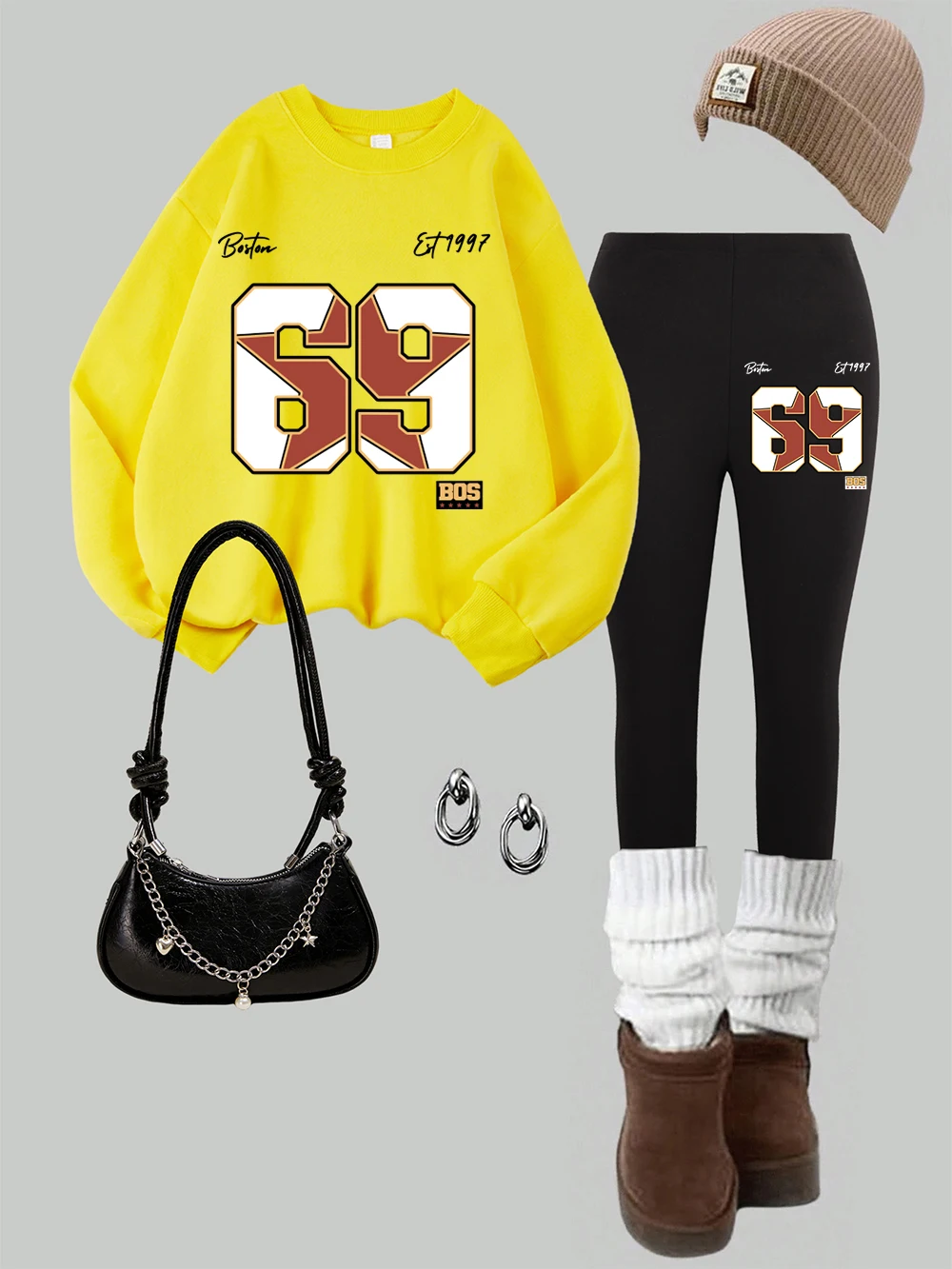 2 pièces femmes Boston 1997 69 impression sweats Leggings ensemble hiver polaire chaud à capuche pantalon sport femme Jogging vêtements