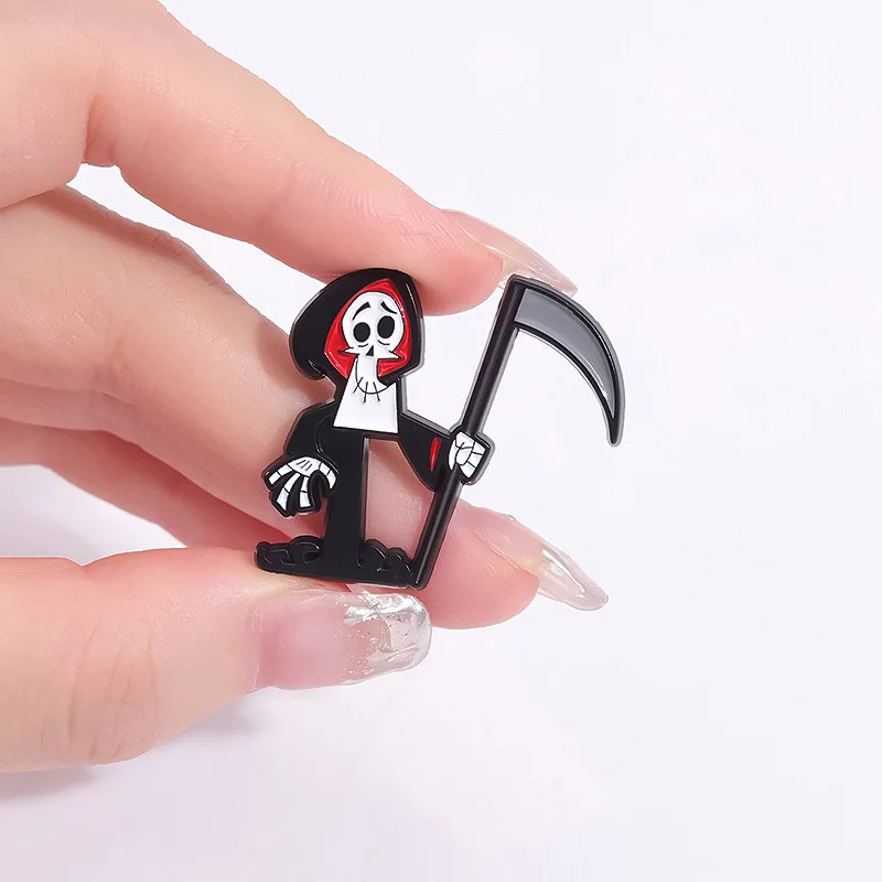 Cartoon Halloween Grim Reaper Enamel Pin Animation Adventures of Billy Mandy Brooch Lapel Badges Festival Friends Jewelry Gifts