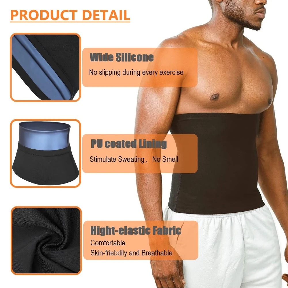 1PCS Waist Cincher Sauna Sweat Belt for Men, Neoprene-Free Waist Trimmer, Slimming Workout Body Shaper Belly Wrap