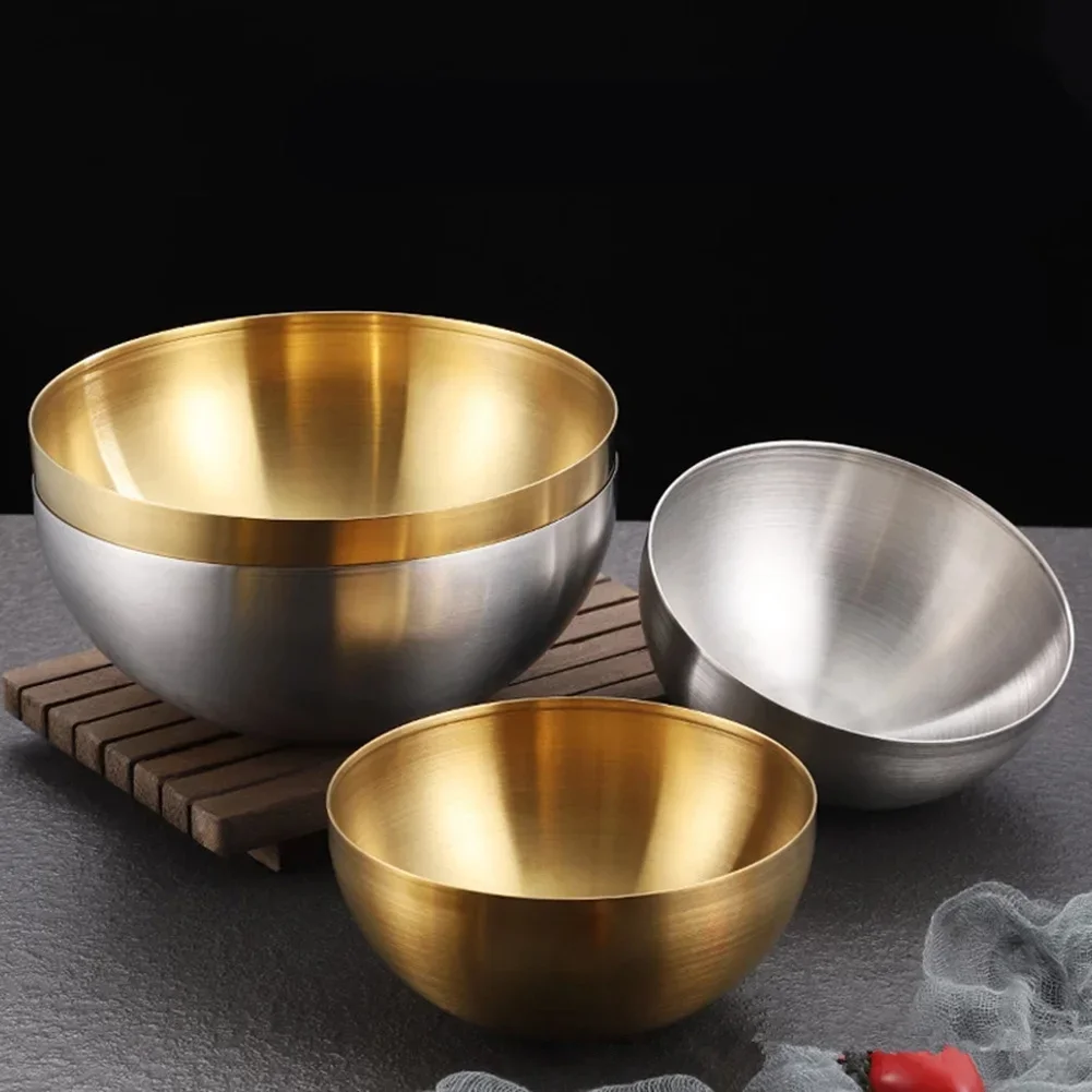 Gold Stainless Steel Fruits Salad/Bowls Soup /Rice /Noodle /Ramen Bowls Kitchen Tableware Utensils Food Container Mixing Bowls