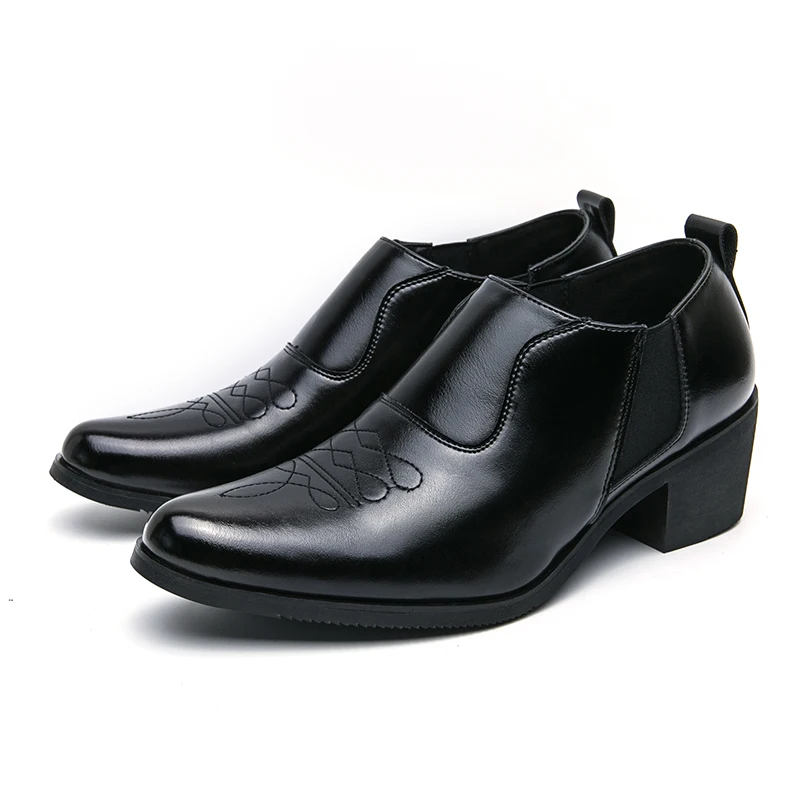 Men Heightened Shoes 6cm High Heels High Quality Leather Shoes Business Party Dress Wedding Shoes Plus Size Slip-on Casual Shoes