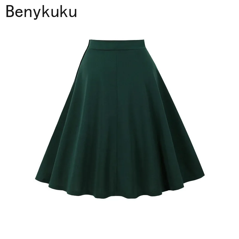 Plain Green 50s Swing Skirt 2025 Vintage Clothes for Women High Waist One Pocket Front Buttons Side Elegant Retro A Line Skirts