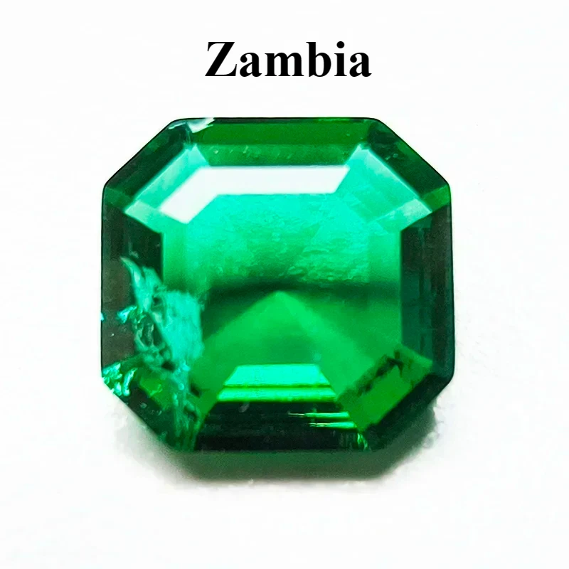 

Lab Grown Zambian Emerald Asscher Cutting Hydrothermal Hand Cut with Cracks Inclusions Inside Selectable AGL Certificate