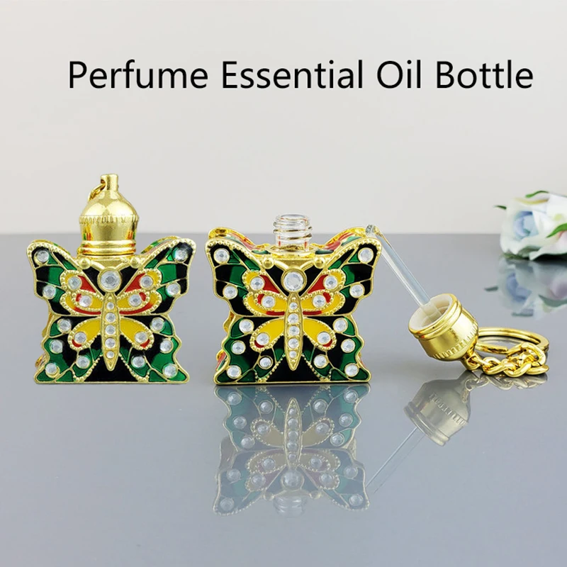 Butterfly Shape Perfume Bottle Metal Vintage Arab Style Essential Oils Screw Bottle Essential Oils Dropper Bottle With Key Chain