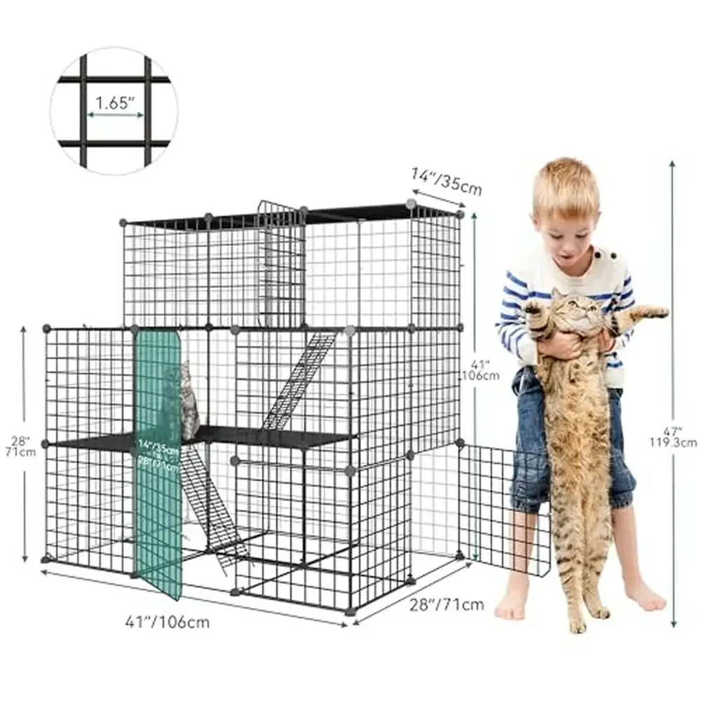 Outdoor Metal Cat Cage Enclosure with 3-Tier Platform and Balcony Wire Kennels DIY Cat Playpen 1-3 Cats