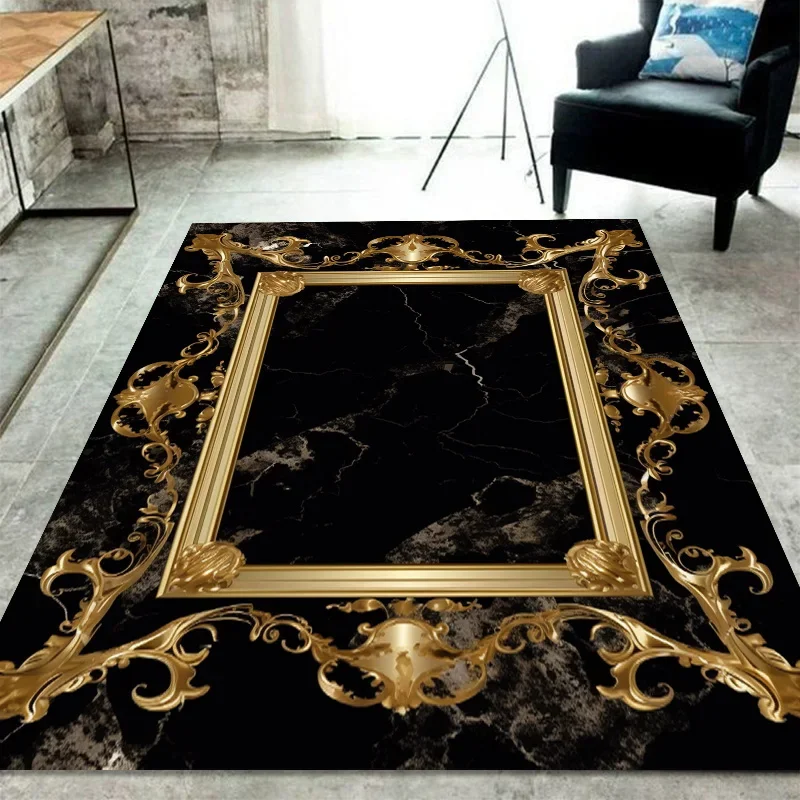 Luxury Gold Decor Living Room Decoration Carpets Large Rug Hall Sofa Side Floor Mat Bed Room Doorway Hallway Carpet Anti Slip