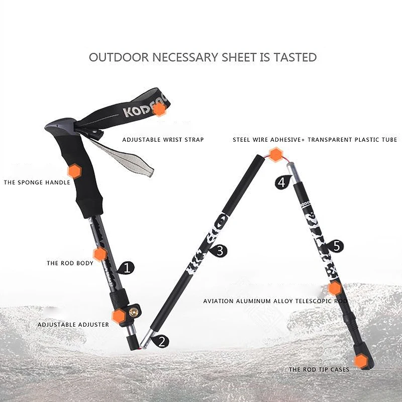 Kodenor 1pc bengalas eva lidar com 5 seções pólos de caminhada dobráveis pólos de trekking nordic caminhadas varas ultra-leve trekking po