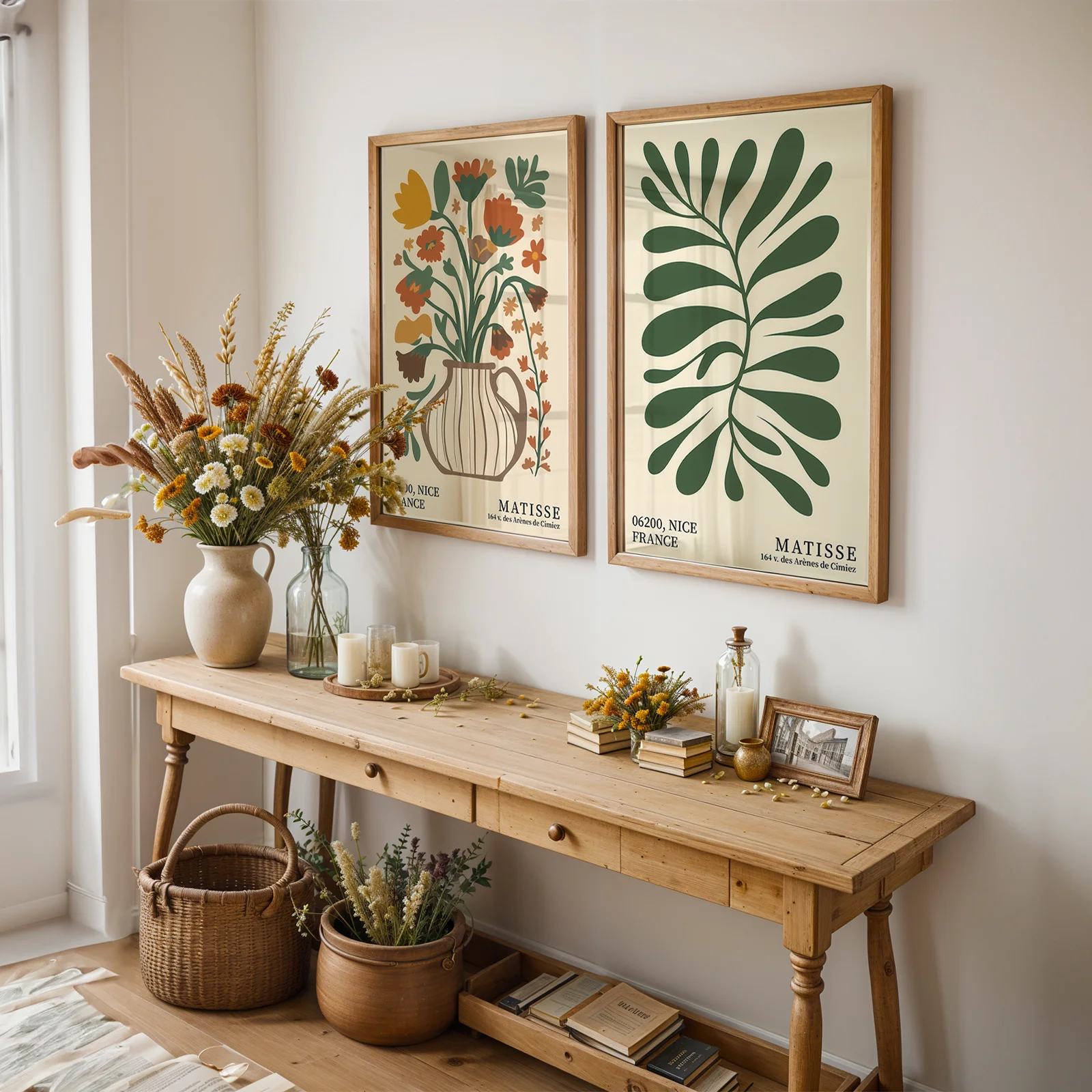 2pcs Green Bohemian Floral Canvas Wall Art Posters, Farmeless Retro Floral Canvas Artwork for Living Room and Bedroom Decortions view 5