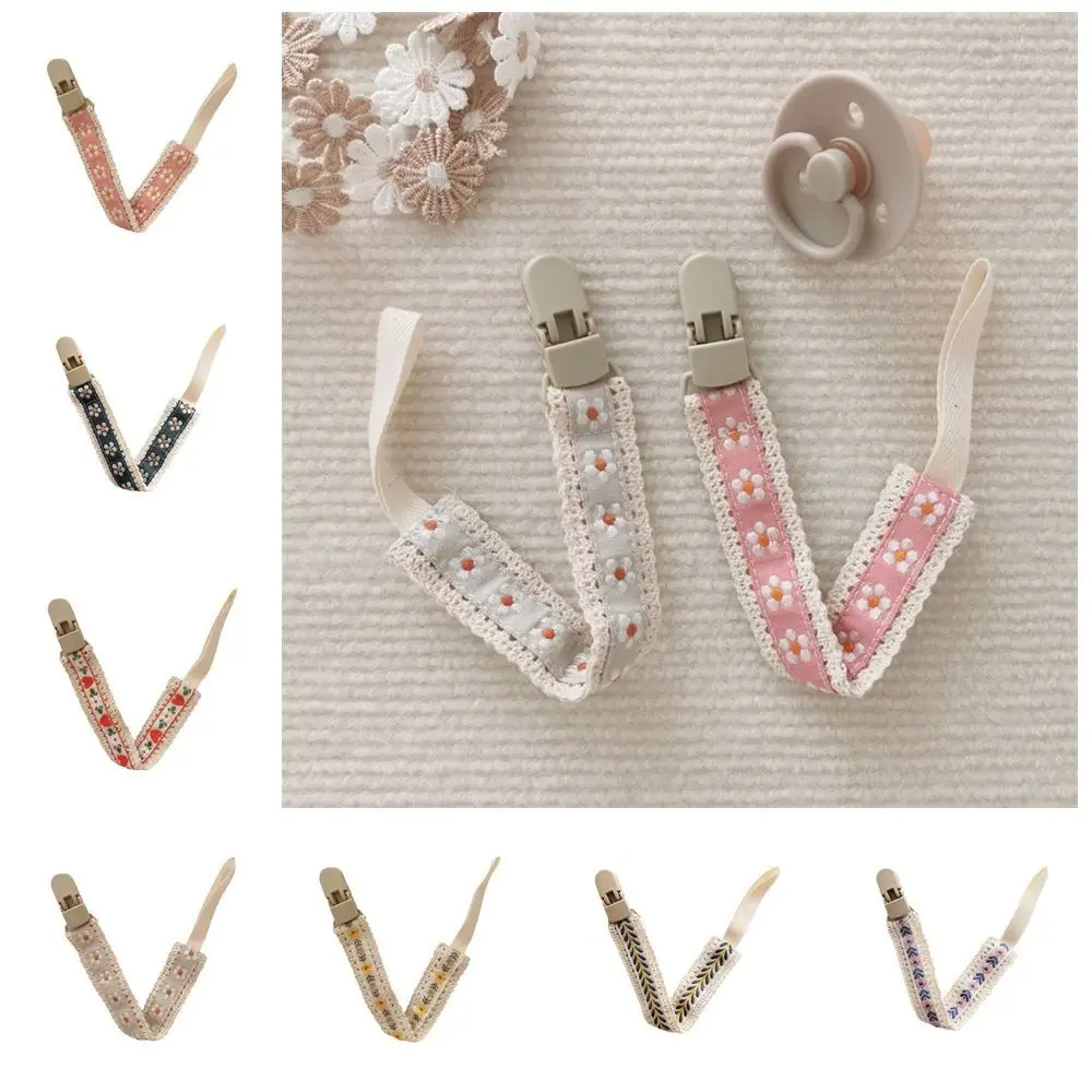 

Ethnic Style Baby Cloth Pacifier Chain Wooden Clip Adjustable Soother Holder Floral Dummy Clips Nipple Holder Clips Baby