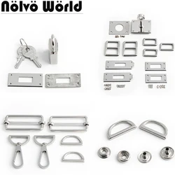 2/4Sets Silver Stainless Steel Metal A Set Of Locks For Handbag Bags Turn Swivel Clasp Lock Pin Buckle Accessories Wholesale