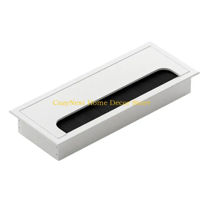 92MF Conference Table Cable Box Aluminum Desk Cover with Brush Opening for Office Desks and Home Desk Cord Routing Areas