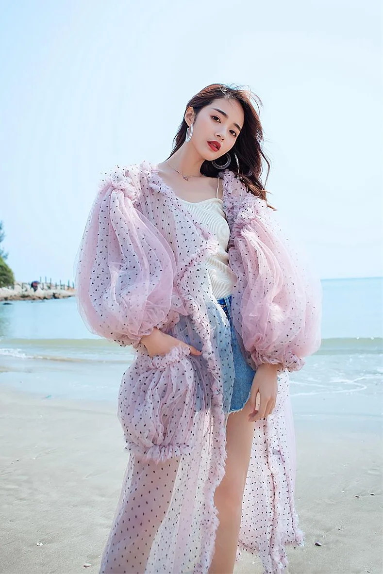 

SuperAen Summer Seaside Holiday Gauze Smock Lantern Sleeve Cardigan Loose Coat Beach Sunscreen Clothing Womens Tops