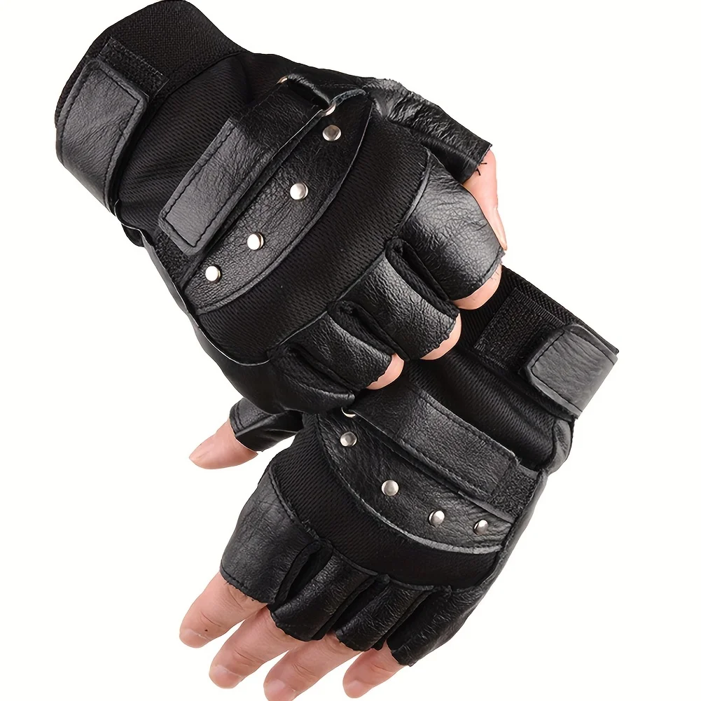 Men Genuine Leather Gloves Half Finger Glove, Unisex Adult Mittens Fingerless Gloves