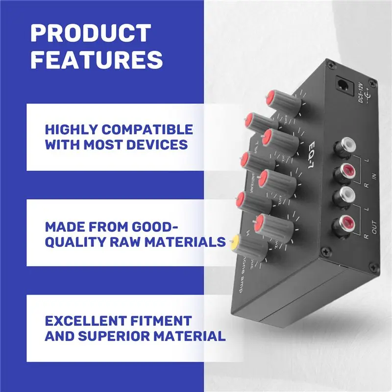 AY14 -EQ-7 Car Audio Headset Amplifier 2 Channel Audio Mixer Equalizer Digital Sound Equalizer
