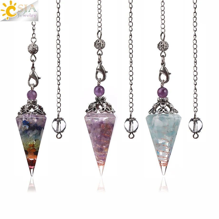 Spiritual Crystal Pendulum Natural Chip Bead Resin Pendant Pendules for Radiesthesia Healing Pendulums Jewelry Man Women T018