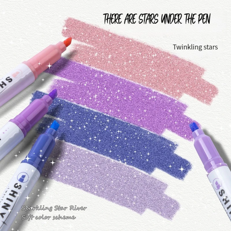 4 Colors/box Kawaii Glitter Highlighter Pen Pastel Fine Pastel HighlighterMarker Scrapbook Painted Stationery School Supplies