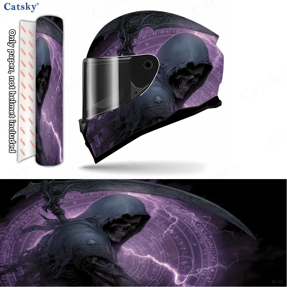 Purple-thunder Reaper Pattern Helmet stickers , PVC Material Multifunctional Helmet Stickers, Scratch-Resistant & Fade-Proof, Ea