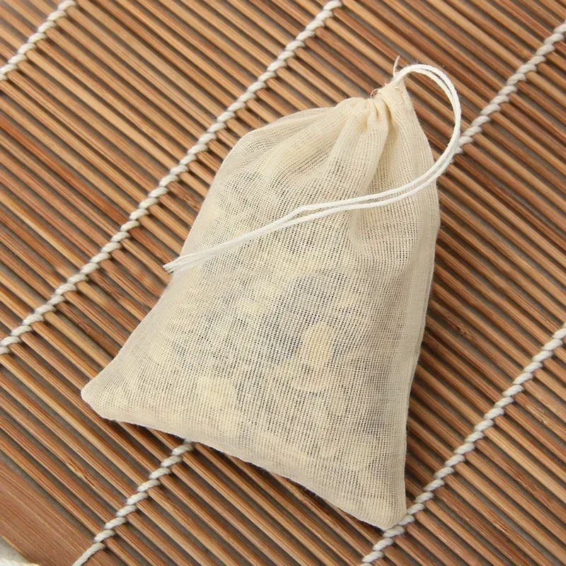 10PCS Empty Drawstring Pouch Bag Cotton Tea Bags Filters Cooking Separate Spice Food Filter Herb Spice Loose Coffee Pouches Tool