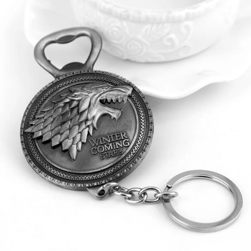 Thrones Keychain Stark Wolf Head Dragon Lion King Hand Bottle Opener Metal Accessories Gifts Club Bar must-have