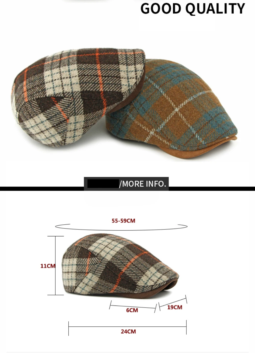 HT4903 Baskenmütze Kappe Neue Herbst Winter Wolle Baskenmütze Hut Frauen Plaid Künstler Maler Hut Männlich Weiblich Ivy Flache Kappe Einstellbar Herren Berets – Detail 3