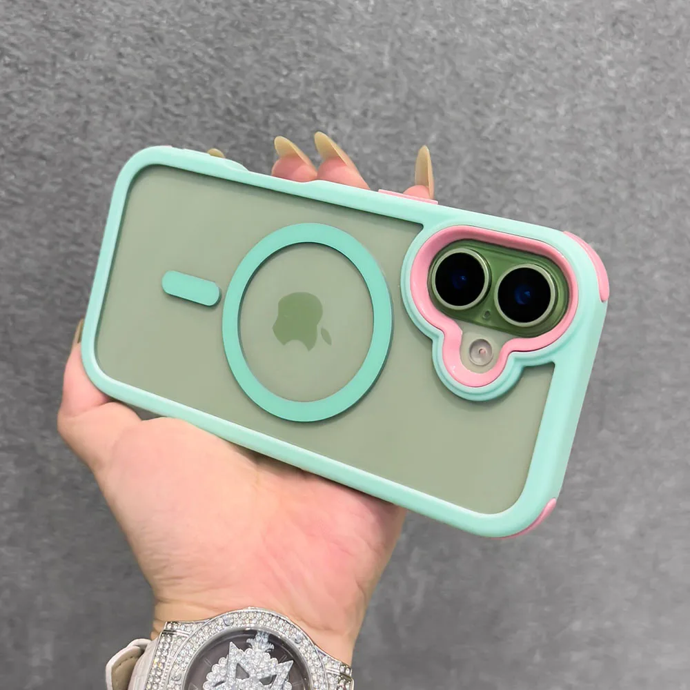 Przezroczyste etui na telefon 3w1 z PC i TPU, magnetyczne, do iPhone 16 15 14 13 12 17 Pro Max Plus Air, z kontrastowymi kolorami i pancernym obramowaniem. — zdjęcie produktu 4