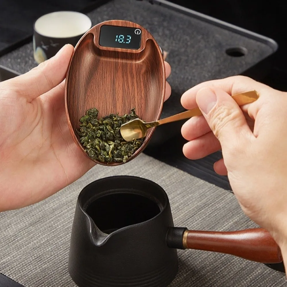 High-Precision Electronic Tea Scale Long Battery Life Touch Screen Coffee Bean Scale Wood Grain Rechargeable