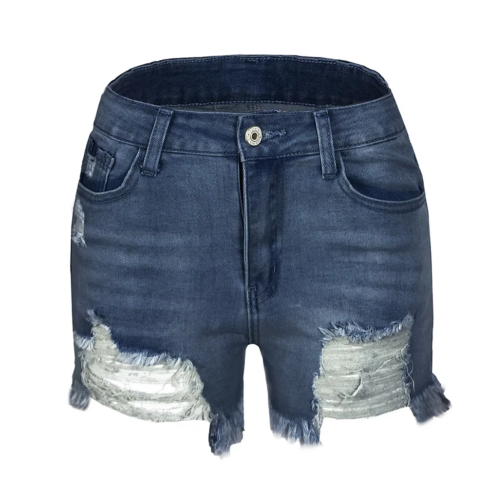 2025 sommer Neue frauen Zerrissene Denim Shorts Mode Hohe Elastische Quaste Gerade Jeans Shorts Casual Sexy Damen Shorts