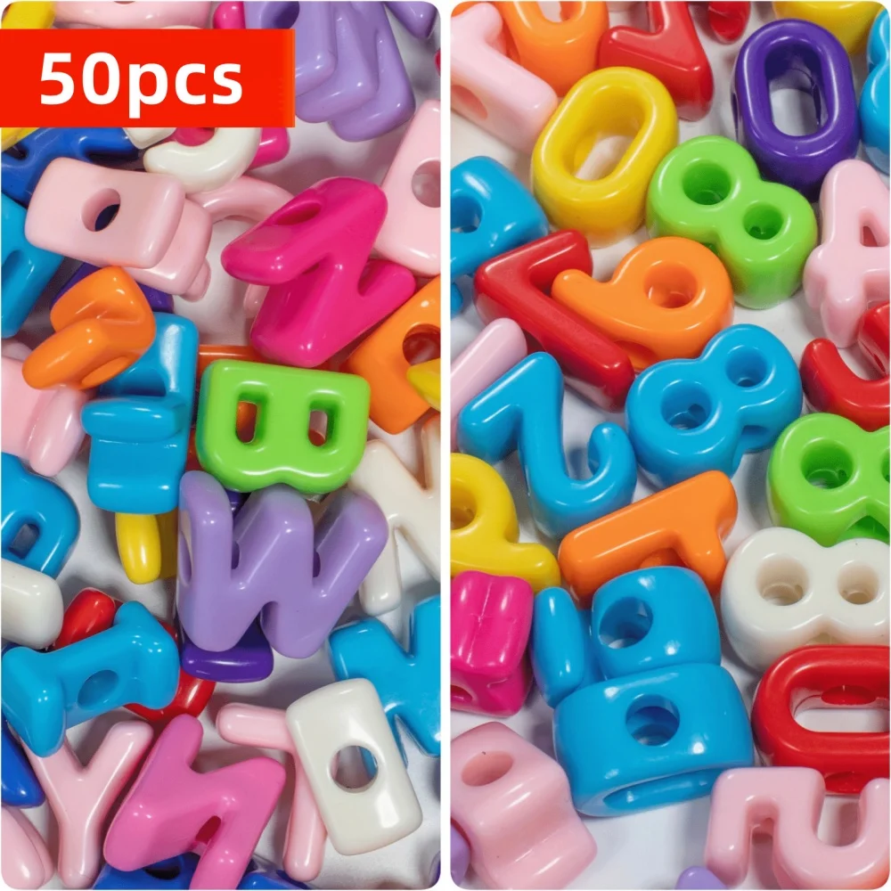 50pcs 14mm-20mm Acrylic large hole letters and numbers beads for DIY Jewelry MakingBracelet Necklace Keychain Materials