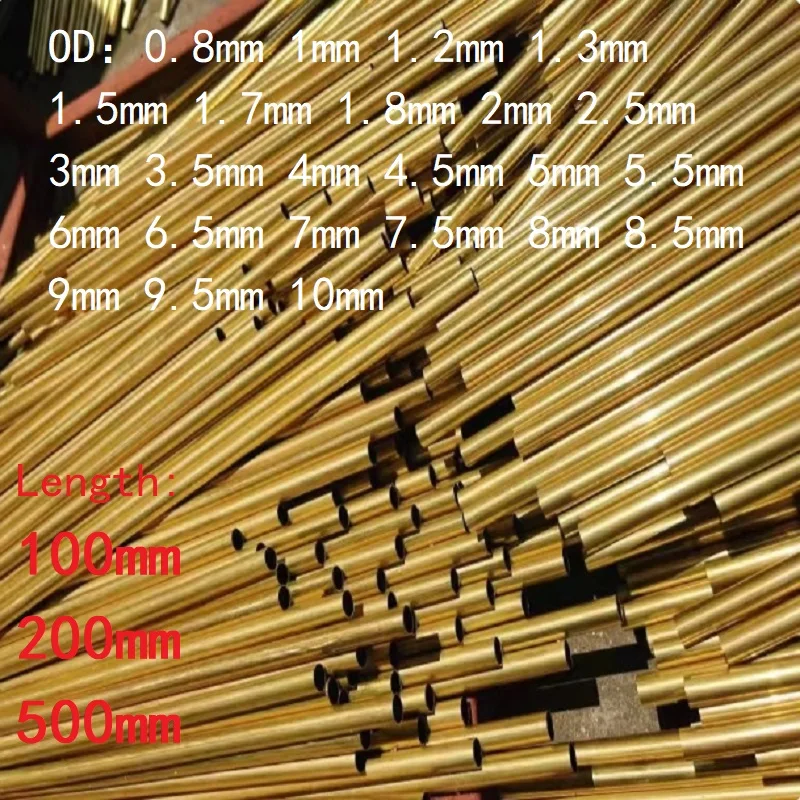 1 PC Brass Tube Diameter 0.8 1 1.5 2 2.5 3 4 5 6 7 8 9 10mm Length 100mm 200mm 500mm Seamless Round Pipe Tubing