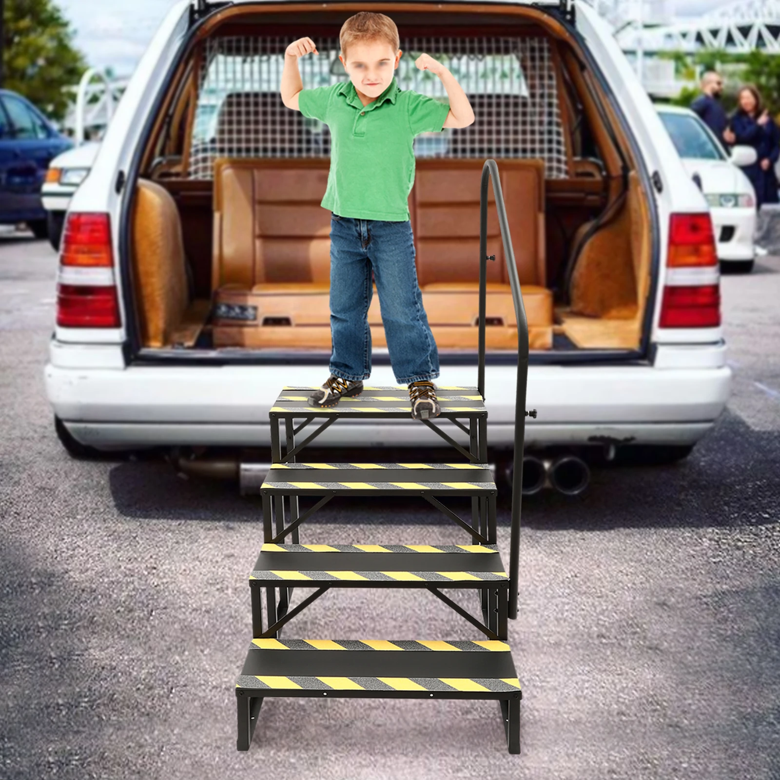 Durable Steel RV Stairs Handrails Ladder with Handrail for Safety, High Stability, Supports Up to 450 lbs, Easy Installation &