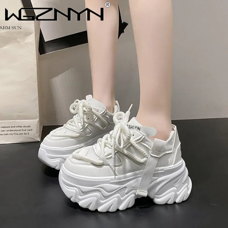 

Chunky High Platform Sneakers Thick Sole Breathable Mesh Casual Shoes Women 2024 Autumn 8cm Ladies Height Increasing Shoes Woman