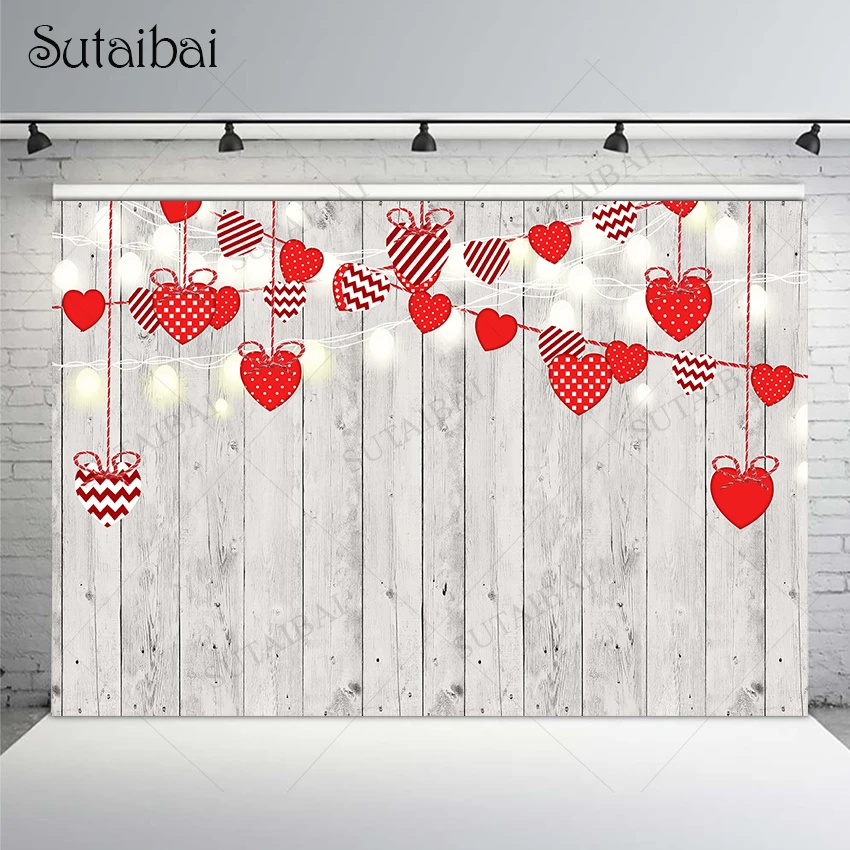 Valentines Day Happy Background Red Love Heart Wedding Marriage Party Decoration Photographic Backdrop for Photo Studio Props