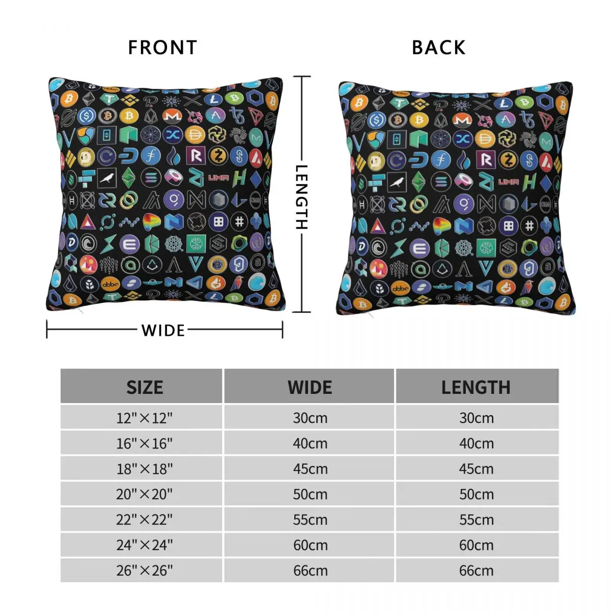 Crypto Logos 3d On Black Pillowcase Polyester Linen Velvet Pattern Zip Decorative Throw Pillow Case Car Cushion Cover