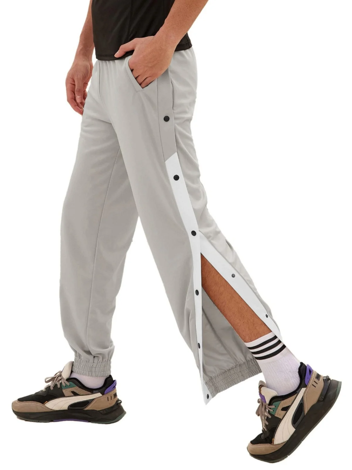 

Men's Color Contrast Loose Leg Button up Pants Casual Trousers Elastic Waist Polyester Fiber Four Seasons Universal
