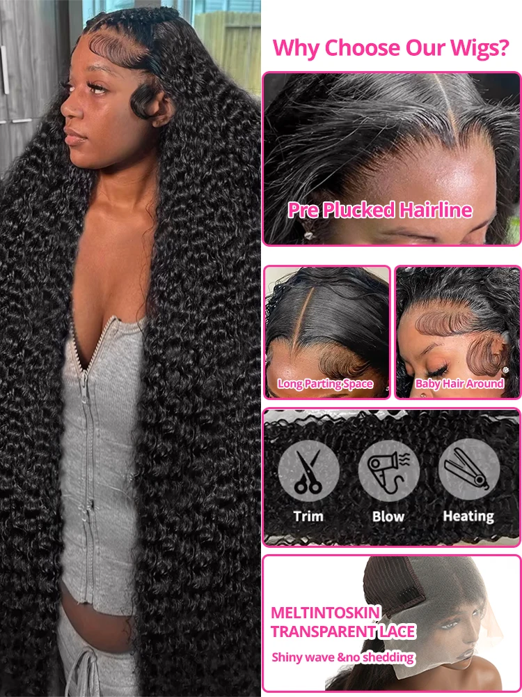 300% High Density 40 46 Inch Deep Wave 13x6 HD Lace Frontal Human Hair Wig Loose Water Curly Wig Human Hair For Women on Sale image 4