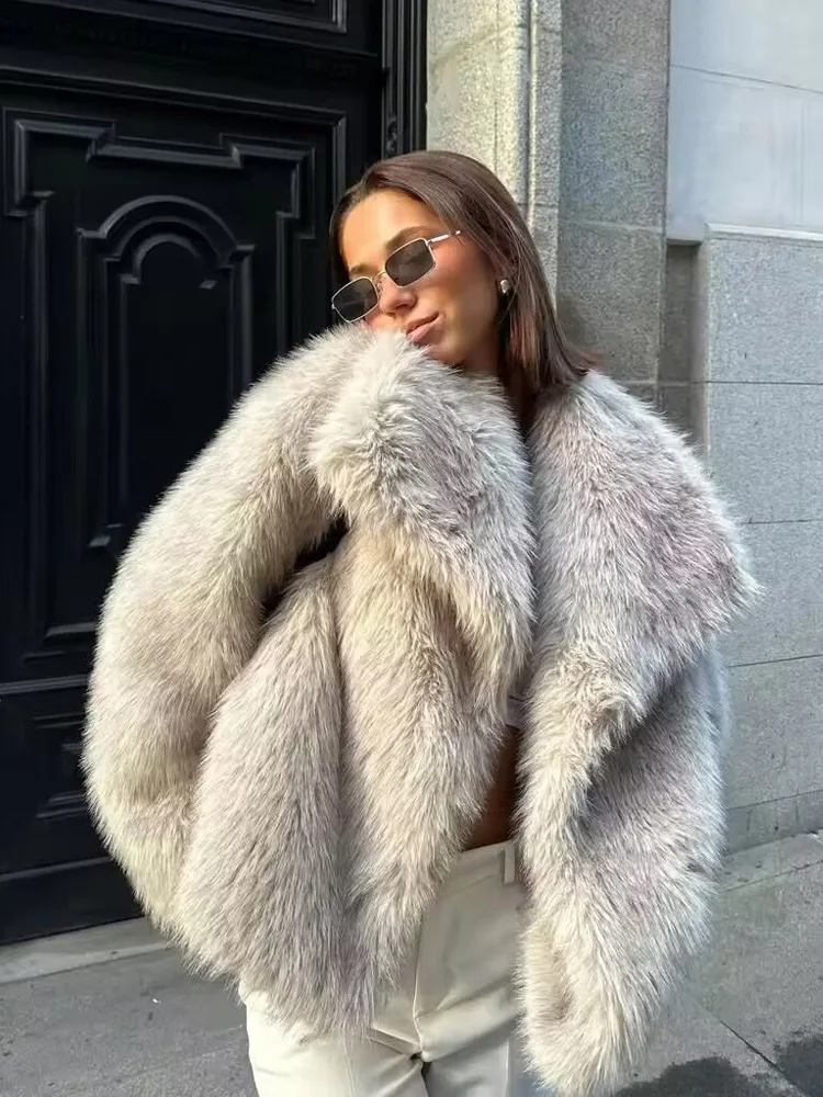 HH Winter Fashion Women Warm Plush Coat Ladies Casual Turn-Down Collar Thick Coat Female Vintage Long Sleeve Short Outerwear