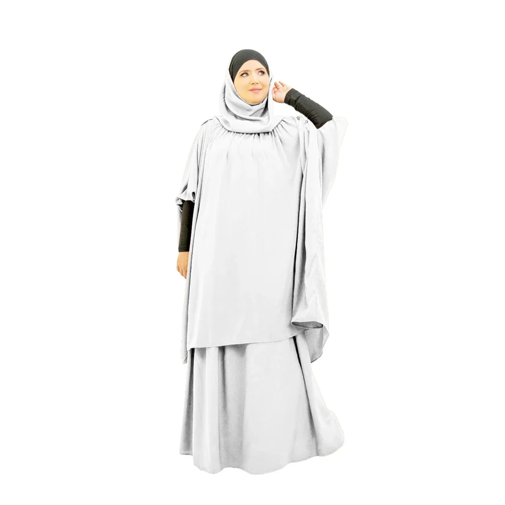 2 Piece Set Hooded Muslim Women Hijab Dress Prayer Garment Robe Abaya Eid Djellaba Khimar Ramadan Gown Abaya Skirt Islam Clothes