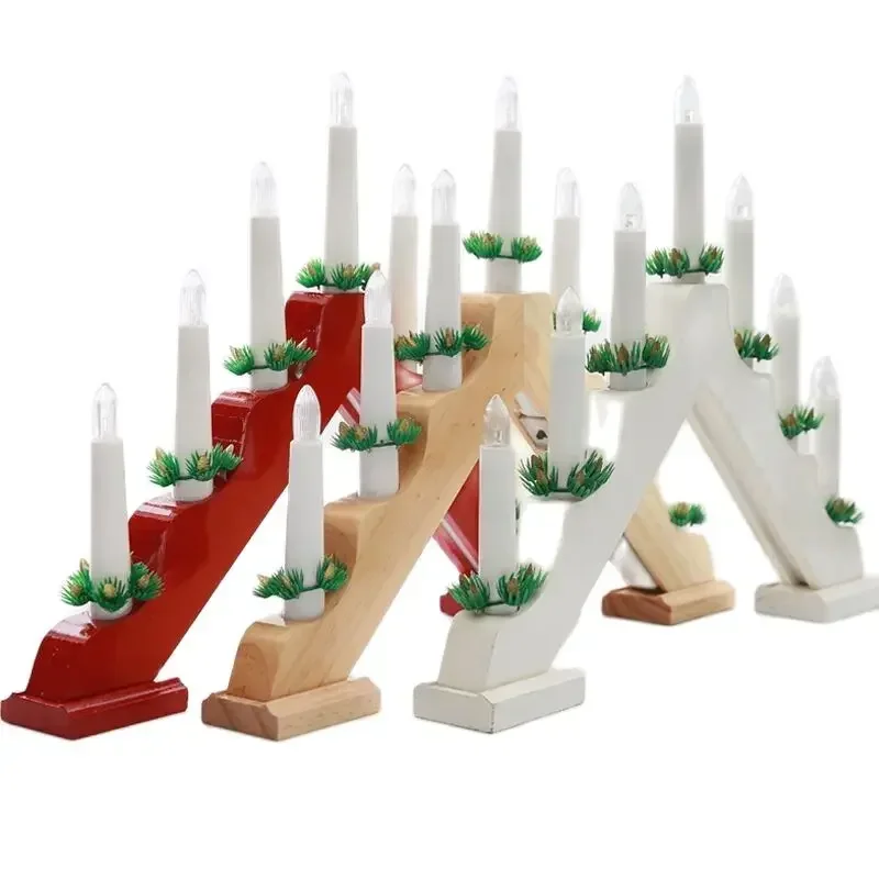 Christmas Candle Holders Table LED Window Decoration Wooden Candlestick Holder Decor Light Decoration Porta Velas Gift FC037