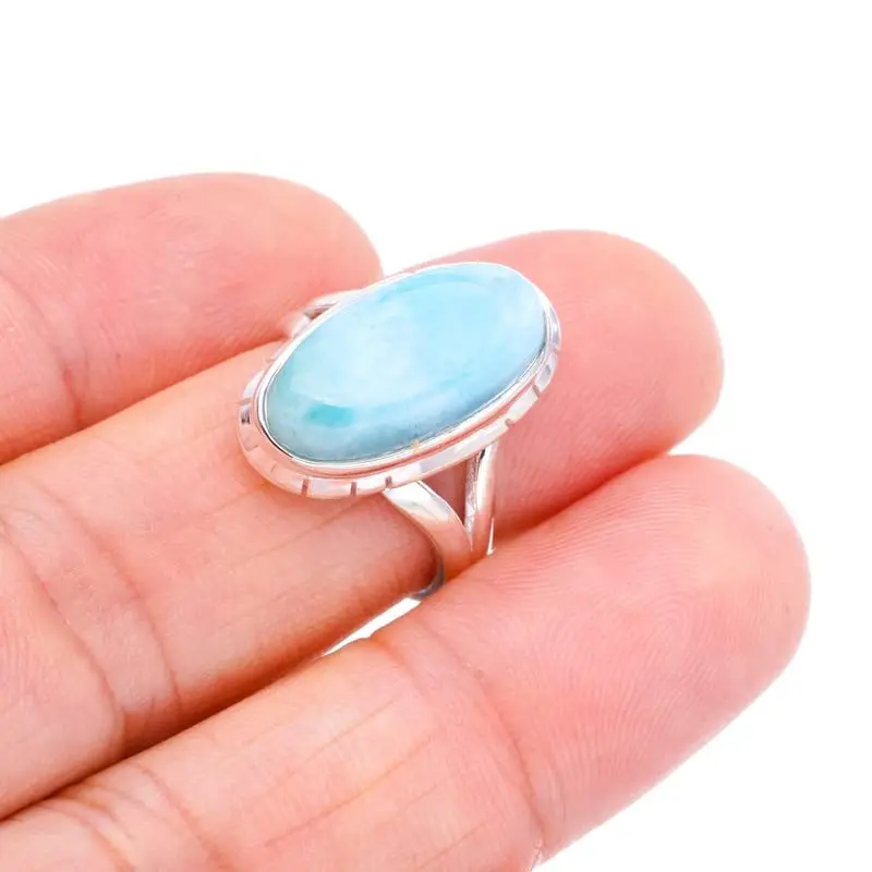 

StarGems® Natural Larimar Handmade 925 Sterling Silver Ring 6 F1519